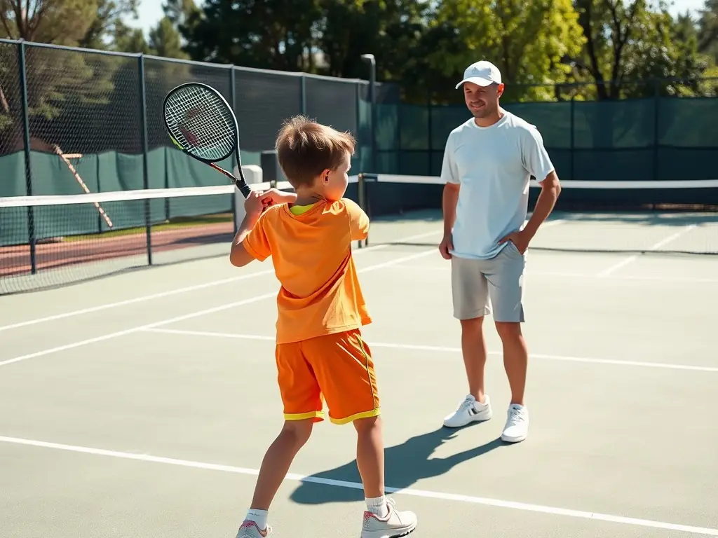 A vibrant image of children participating in a junior tennis clinic, focusing on fundamental skills and teamwork, set against the backdrop of CMTC's well-maintained tennis courts.
