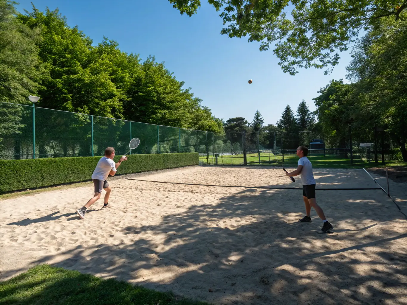 An action shot of adult players engaged in a competitive tennis match during a CMTC-organized tournament, showcasing skill, strategy, and sportsmanship.